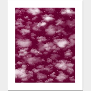 Snowy Winter Sky in Burgandy Posters and Art